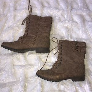 Rampage Brown Lace-Up Combat Boots: Mid-Calf 11M